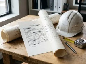 Como tirar habite-se: documento de conclusão de obra com carimbo sobre mesa técnica de engenharia